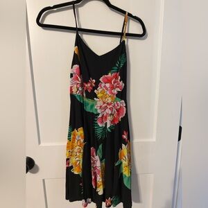 Old Navy Black Maxi Dress with Tropical Floral Pattern